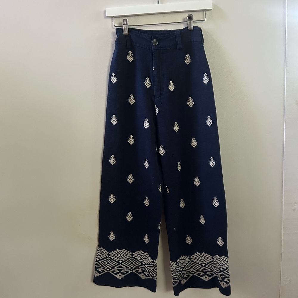 Zara embroidered linen blend pants XS